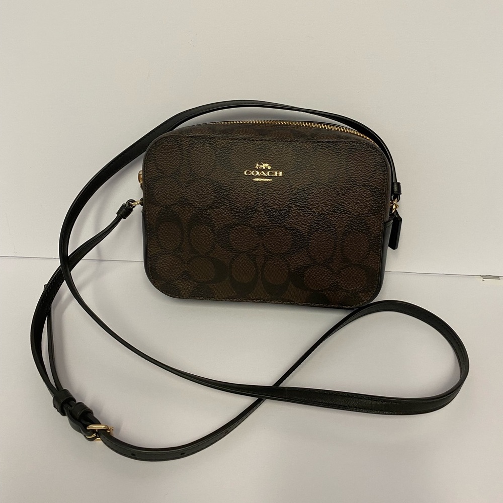 Coach Brown black small leather Crossbody Bag monogram